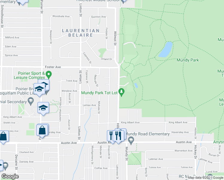 map of restaurants, bars, coffee shops, grocery stores, and more near 623 Draycott Street in Coquitlam