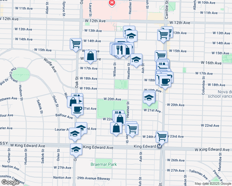 map of restaurants, bars, coffee shops, grocery stores, and more near in Vancouver
