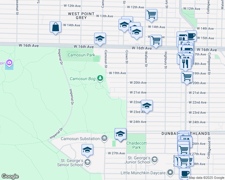 map of restaurants, bars, coffee shops, grocery stores, and more near 4069 West 21st Avenue in Vancouver