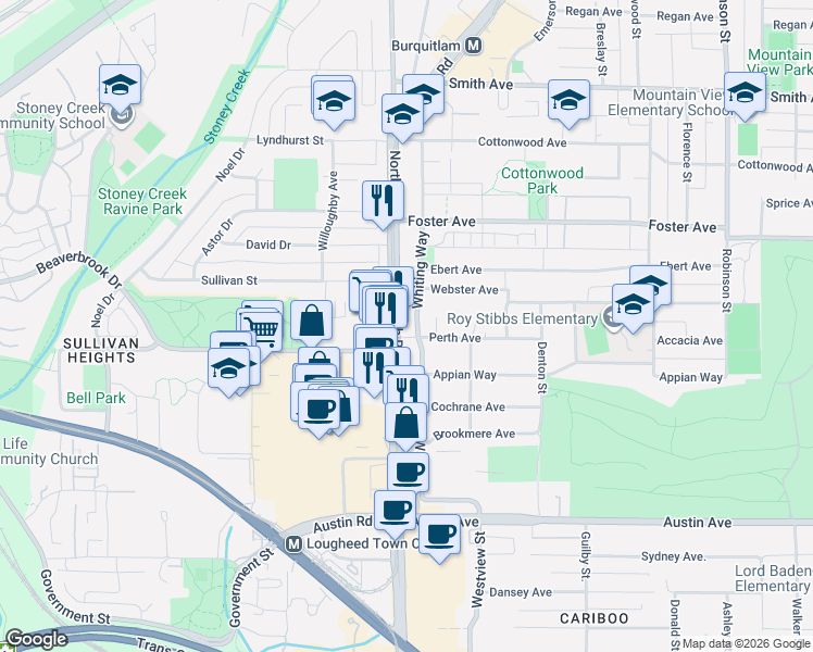 map of restaurants, bars, coffee shops, grocery stores, and more near 601 North Road in Coquitlam