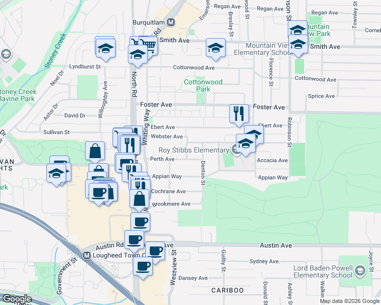 map of restaurants, bars, coffee shops, grocery stores, and more near 605 Victor Street in Coquitlam