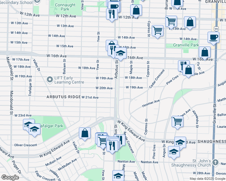 map of restaurants, bars, coffee shops, grocery stores, and more near in Vancouver