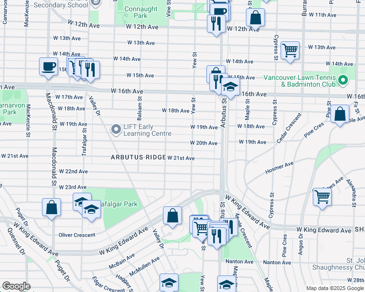 map of restaurants, bars, coffee shops, grocery stores, and more near 2236 West 20th Avenue in Vancouver