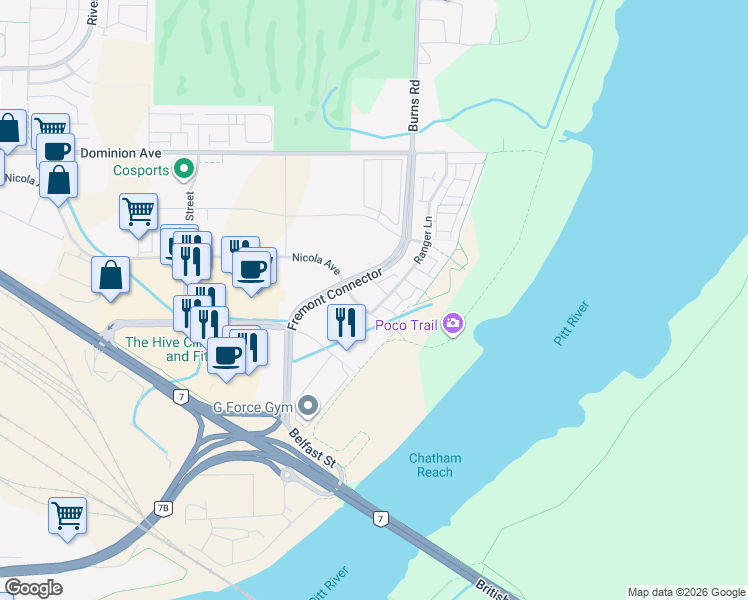 map of restaurants, bars, coffee shops, grocery stores, and more near in Port Coquitlam