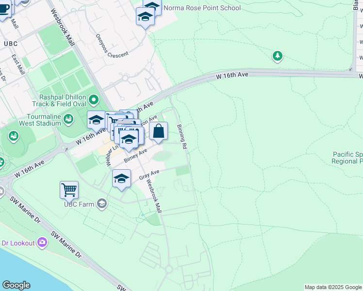 map of restaurants, bars, coffee shops, grocery stores, and more near in University Endowment Lands