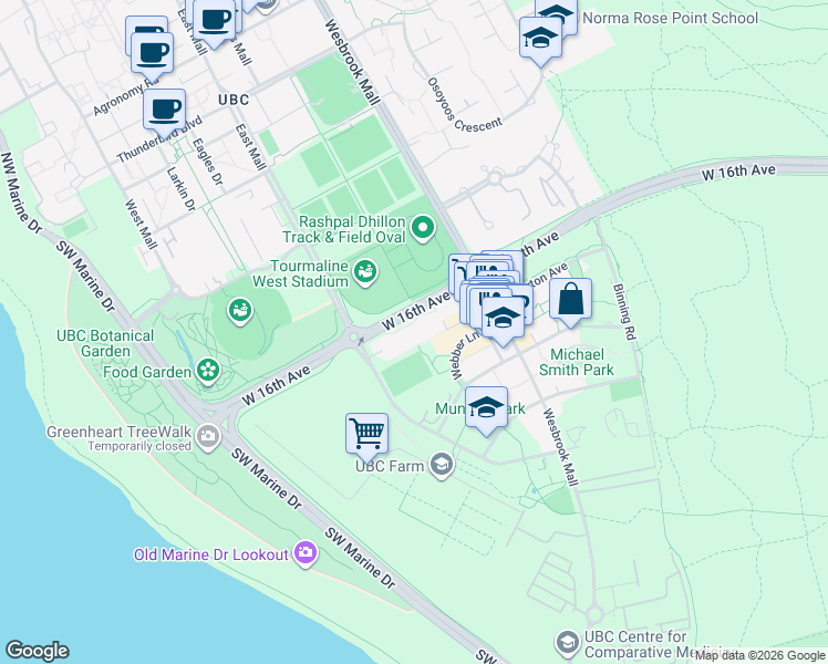 map of restaurants, bars, coffee shops, grocery stores, and more near in Greater Vancouver