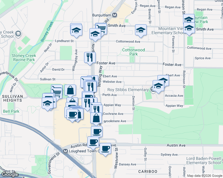 map of restaurants, bars, coffee shops, grocery stores, and more near 602 Bosworth Street in Coquitlam