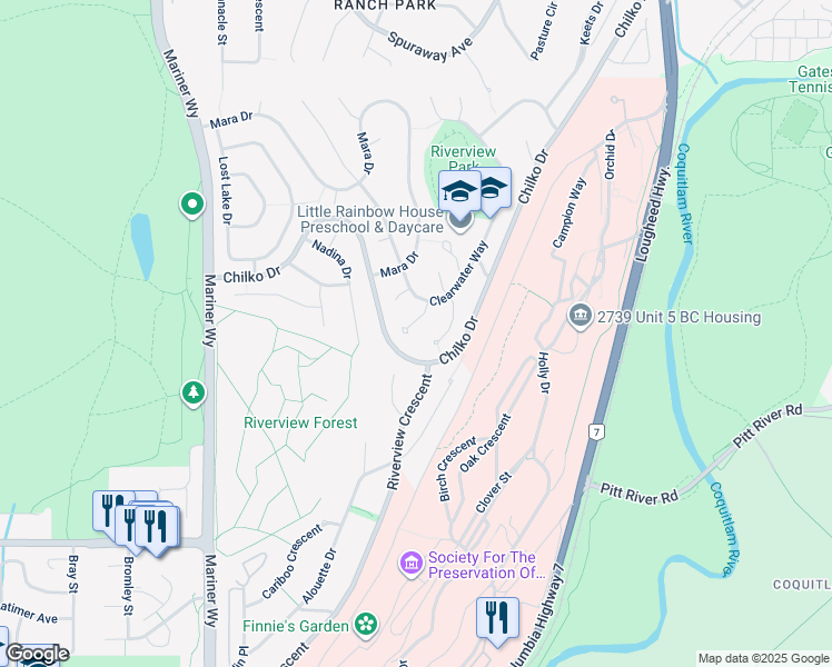 map of restaurants, bars, coffee shops, grocery stores, and more near 2888 Norbury Place in Coquitlam