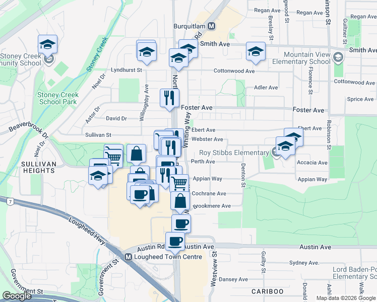 map of restaurants, bars, coffee shops, grocery stores, and more near 606 Rutland Court in Coquitlam