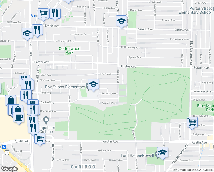 map of restaurants, bars, coffee shops, grocery stores, and more near 710 Ivy Avenue in Coquitlam