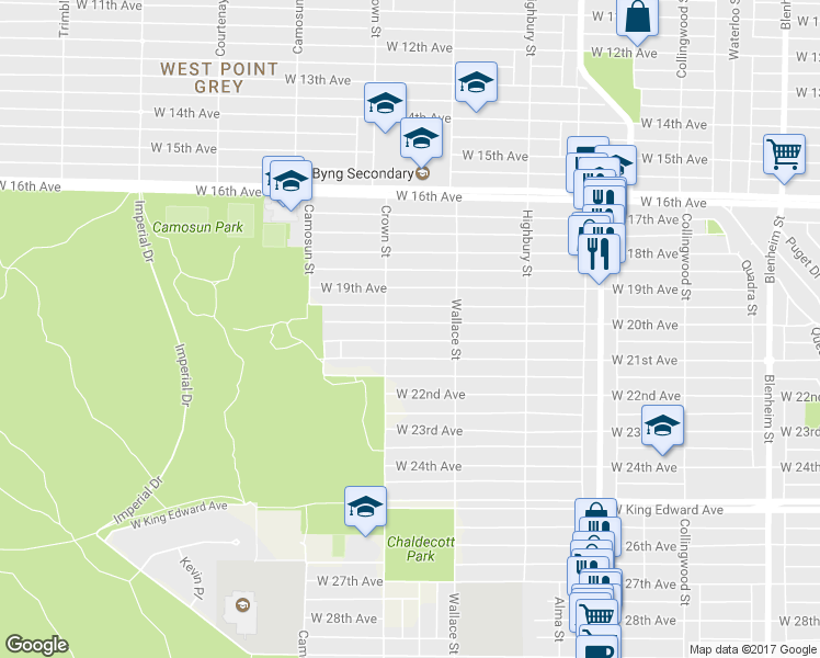 map of restaurants, bars, coffee shops, grocery stores, and more near 3968 West 20th Avenue in Vancouver