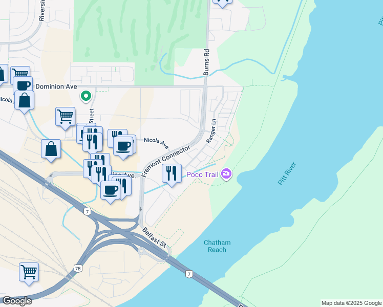 map of restaurants, bars, coffee shops, grocery stores, and more near 2325 Ranger Lane in Port Coquitlam