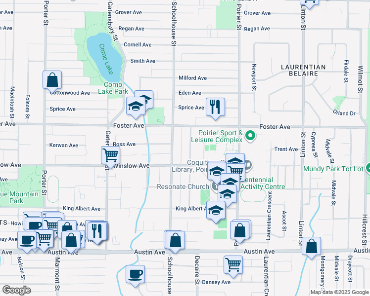 map of restaurants, bars, coffee shops, grocery stores, and more near 618 Berry Street in Coquitlam