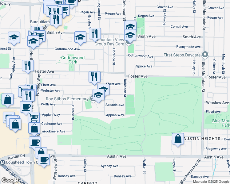 map of restaurants, bars, coffee shops, grocery stores, and more near 719 Ivy Avenue in Coquitlam