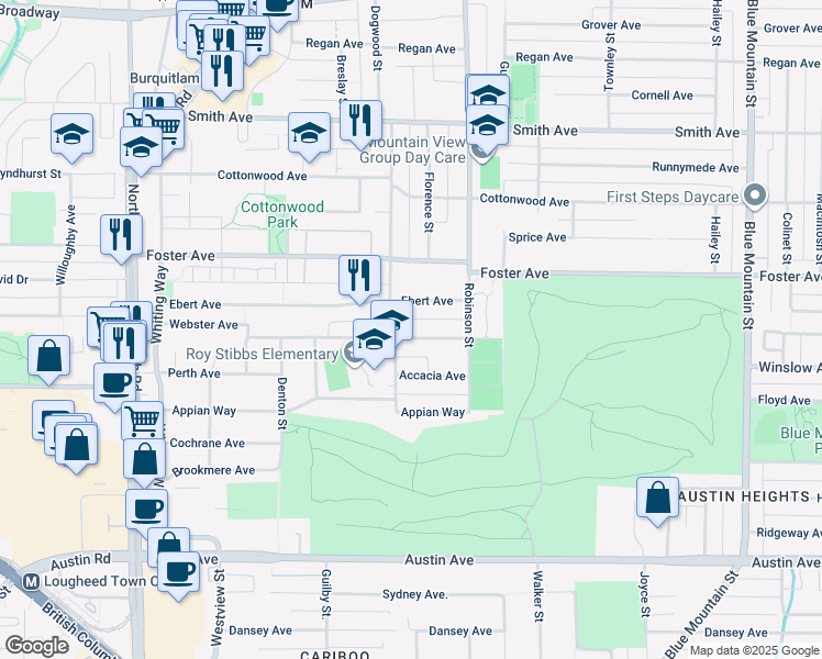 map of restaurants, bars, coffee shops, grocery stores, and more near 705 Ivy Avenue in Coquitlam