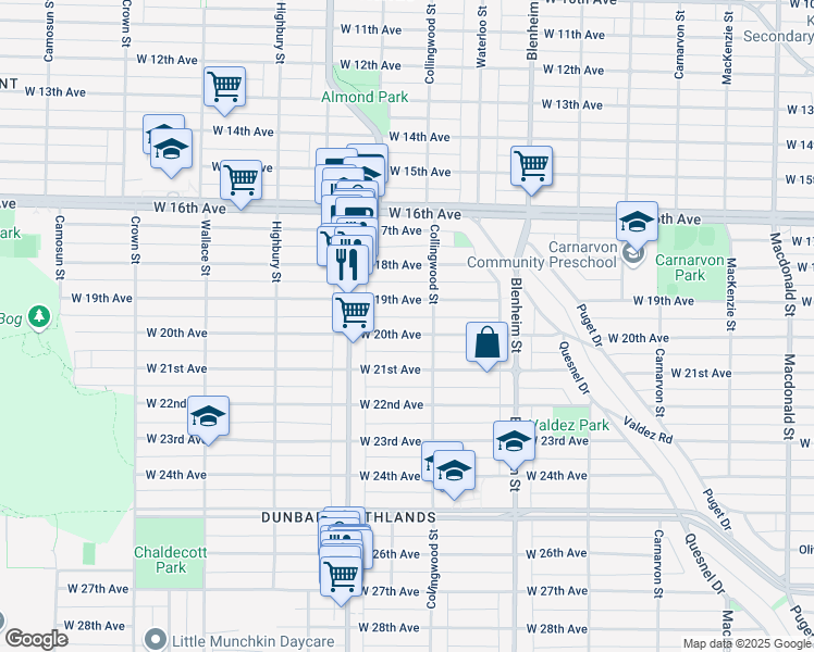 map of restaurants, bars, coffee shops, grocery stores, and more near 3533 West 20th Avenue in Vancouver