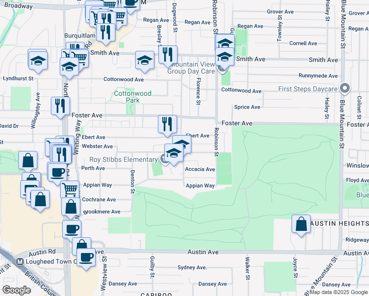 map of restaurants, bars, coffee shops, grocery stores, and more near 647 Ivy Avenue in Coquitlam