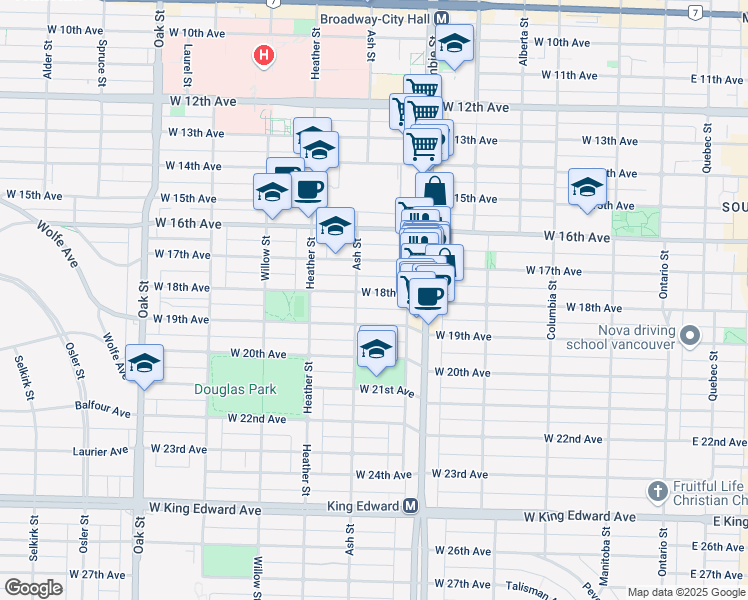 map of restaurants, bars, coffee shops, grocery stores, and more near 584 West 18th Avenue in Vancouver