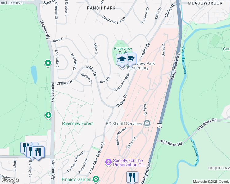map of restaurants, bars, coffee shops, grocery stores, and more near 2880 Norbury Place in Coquitlam