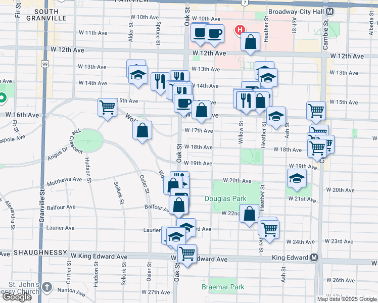 map of restaurants, bars, coffee shops, grocery stores, and more near 980 West 18th Avenue in Vancouver