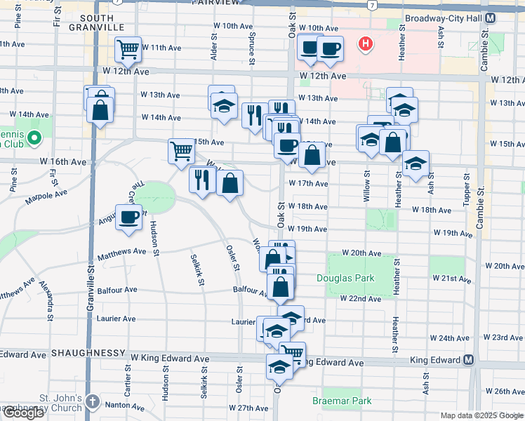 map of restaurants, bars, coffee shops, grocery stores, and more near in Vancouver
