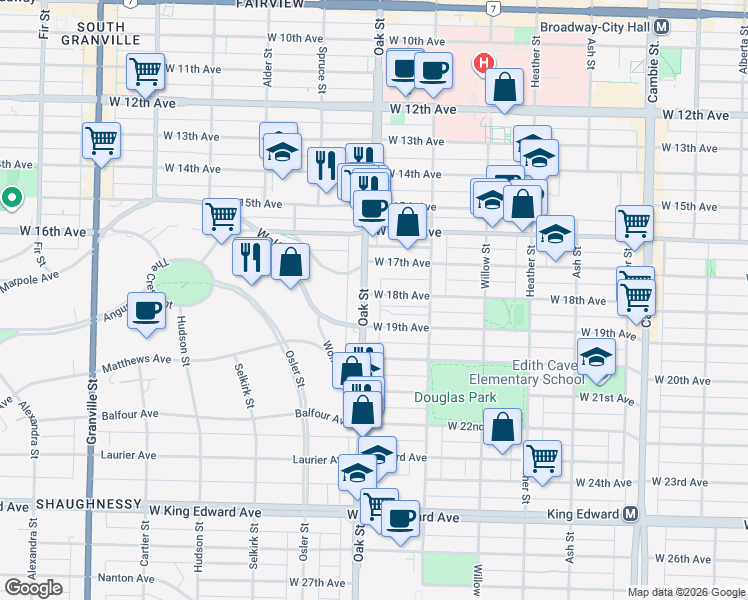 map of restaurants, bars, coffee shops, grocery stores, and more near in Vancouver