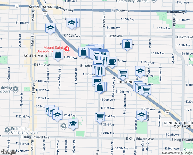 map of restaurants, bars, coffee shops, grocery stores, and more near in Vancouver