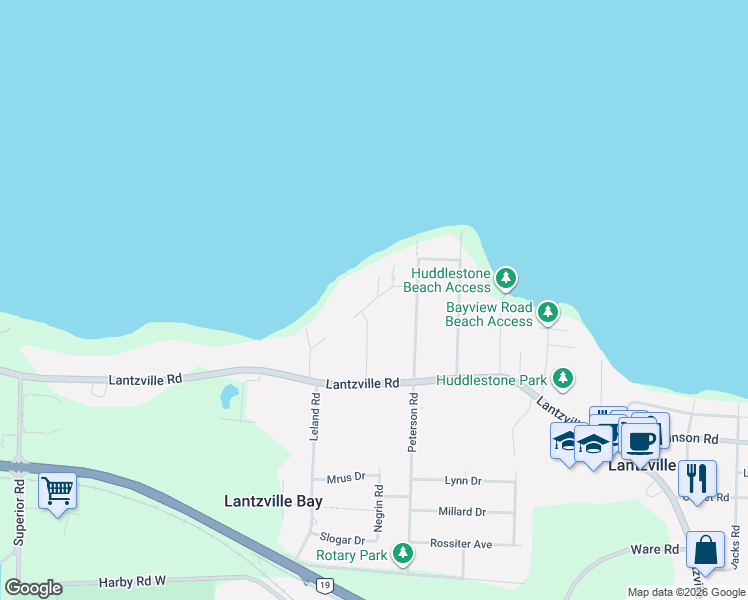 map of restaurants, bars, coffee shops, grocery stores, and more near 7399 Sunbury Road in Lantzville