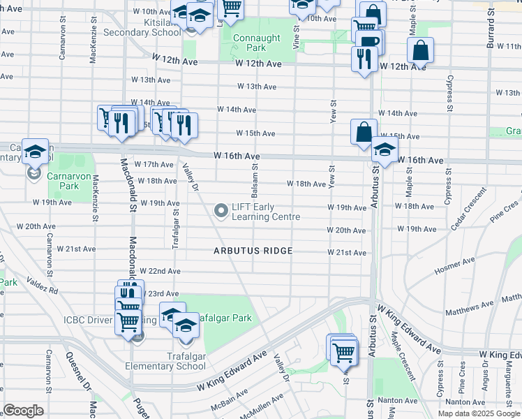 map of restaurants, bars, coffee shops, grocery stores, and more near 2388 West 19th Avenue in Vancouver