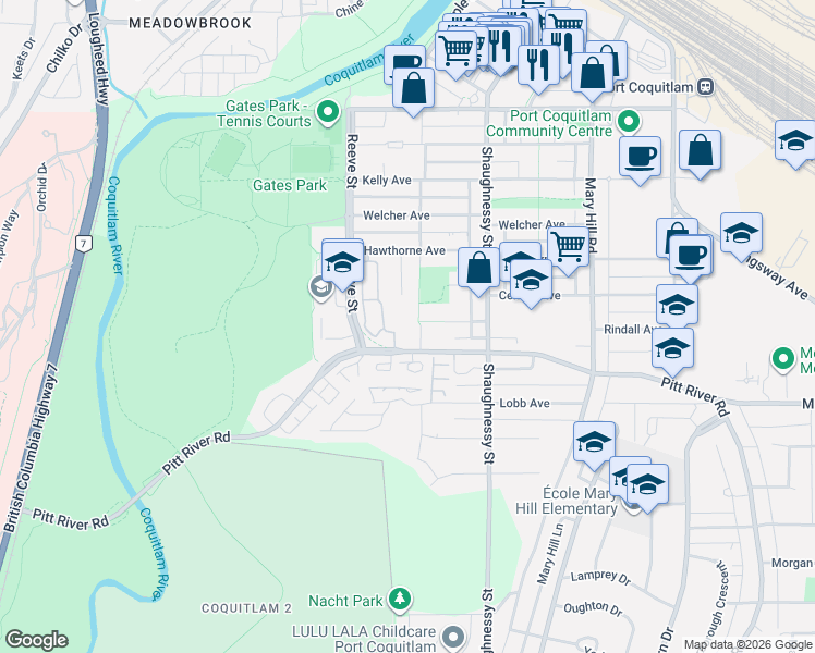 map of restaurants, bars, coffee shops, grocery stores, and more near in Port Coquitlam