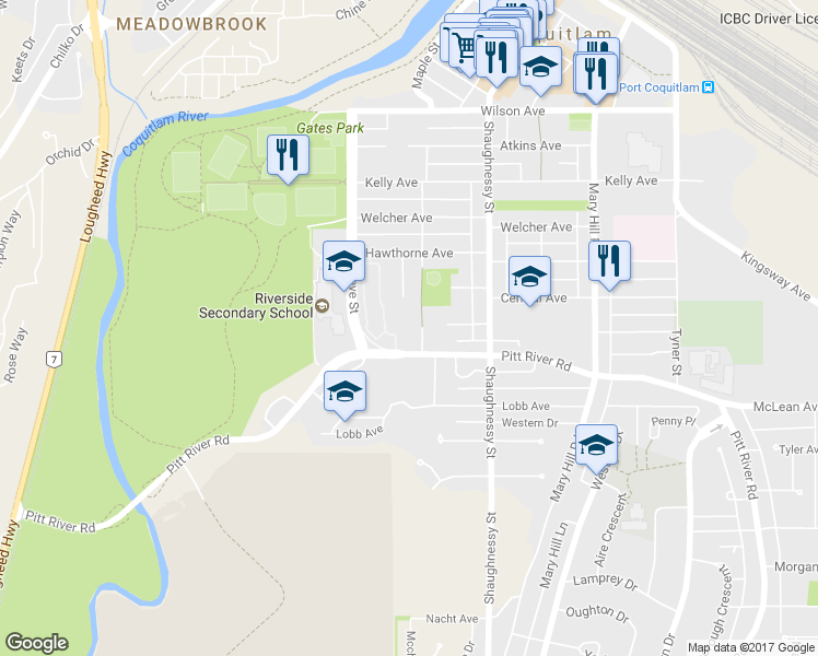map of restaurants, bars, coffee shops, grocery stores, and more near in Port Coquitlam