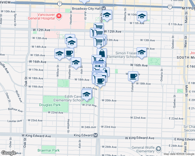 map of restaurants, bars, coffee shops, grocery stores, and more near 3315 Cambie Street in Vancouver