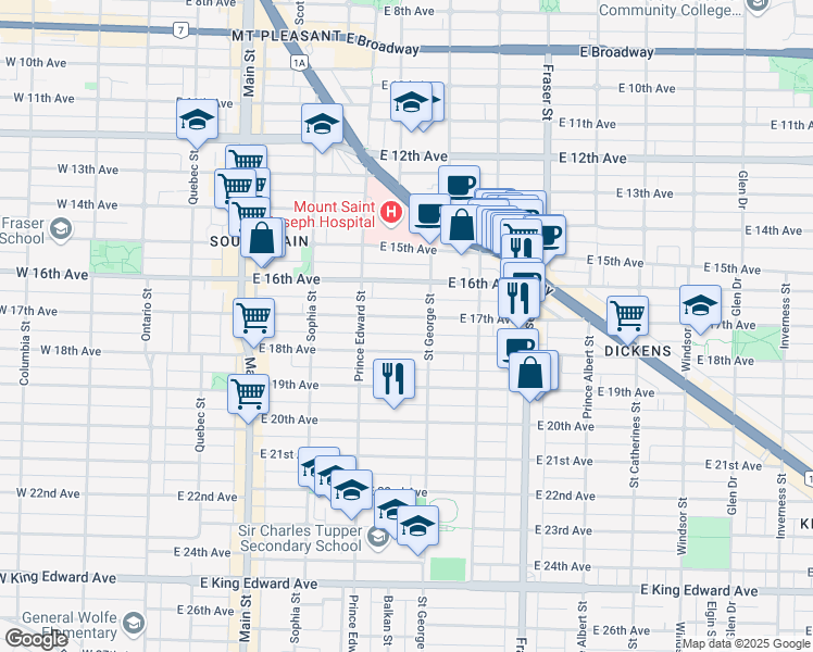 map of restaurants, bars, coffee shops, grocery stores, and more near 468 East 17th Avenue in Vancouver