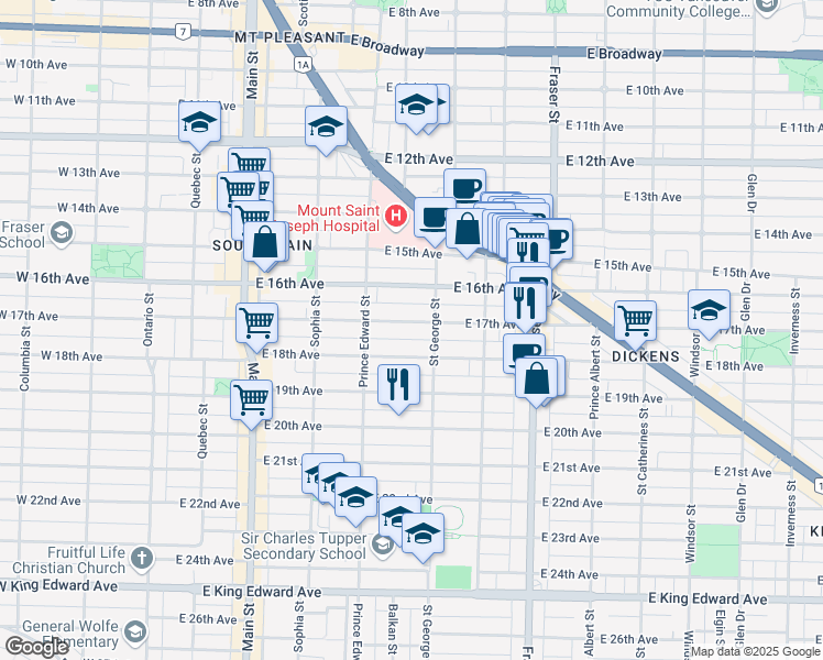 map of restaurants, bars, coffee shops, grocery stores, and more near 468 East 17th Avenue in Vancouver