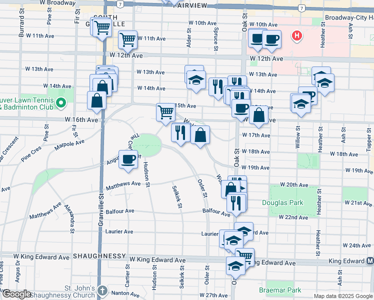 map of restaurants, bars, coffee shops, grocery stores, and more near 3426 Osler Street in Vancouver