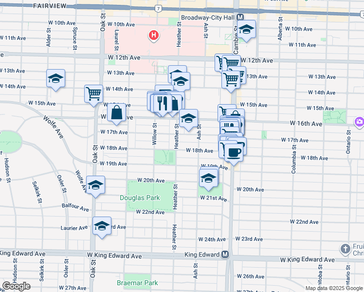 map of restaurants, bars, coffee shops, grocery stores, and more near 679 West 18th Avenue in Vancouver