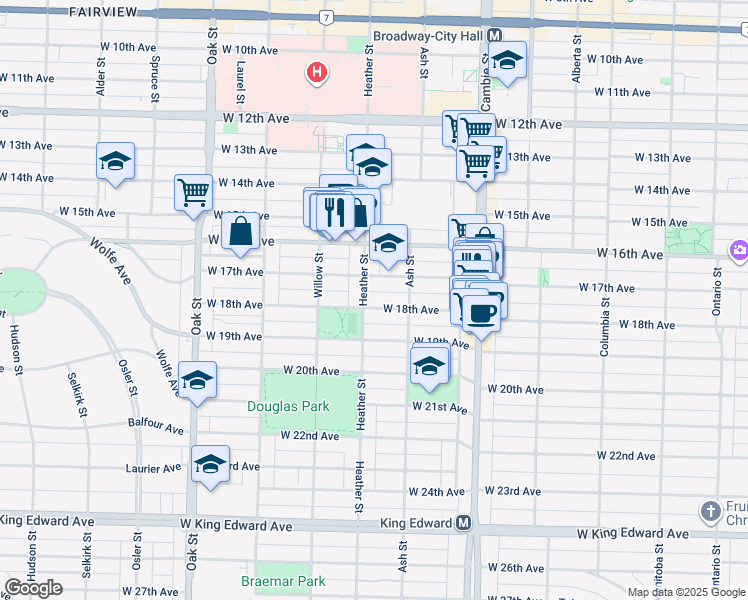 map of restaurants, bars, coffee shops, grocery stores, and more near 683 West 18th Avenue in Vancouver