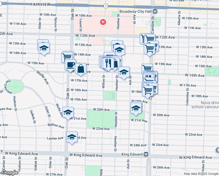 map of restaurants, bars, coffee shops, grocery stores, and more near in Vancouver