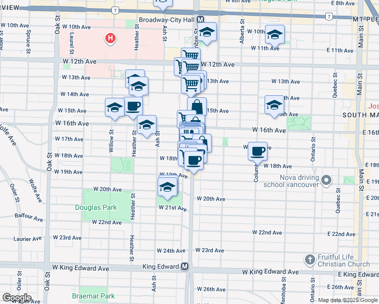 map of restaurants, bars, coffee shops, grocery stores, and more near 3315 Cambie Street in Vancouver