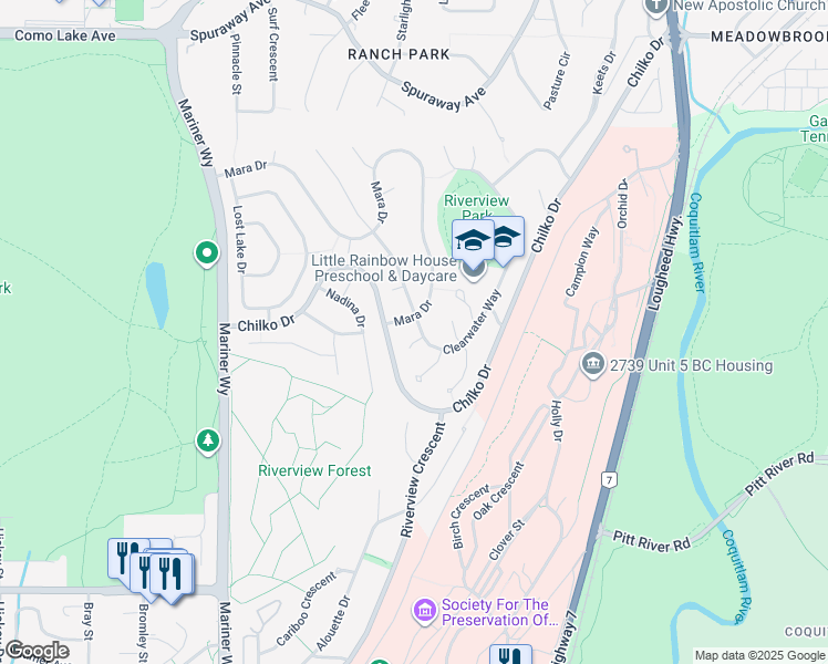 map of restaurants, bars, coffee shops, grocery stores, and more near 2891 Mara Drive in Coquitlam