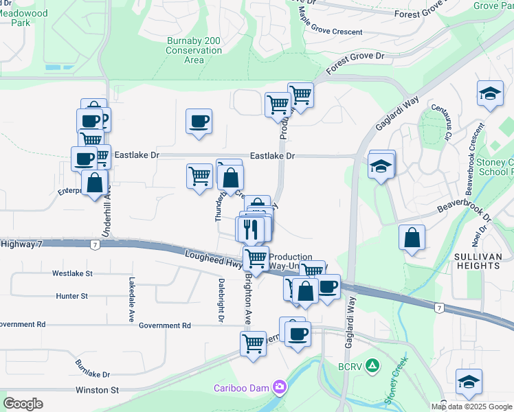 map of restaurants, bars, coffee shops, grocery stores, and more near 3144 Thunderbird Crescent in Burnaby