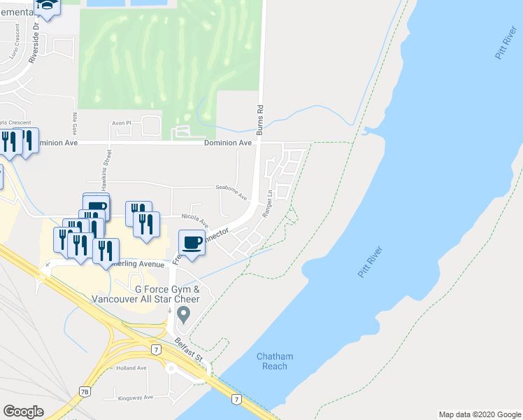 map of restaurants, bars, coffee shops, grocery stores, and more near 550 Seaborne Place in Port Coquitlam