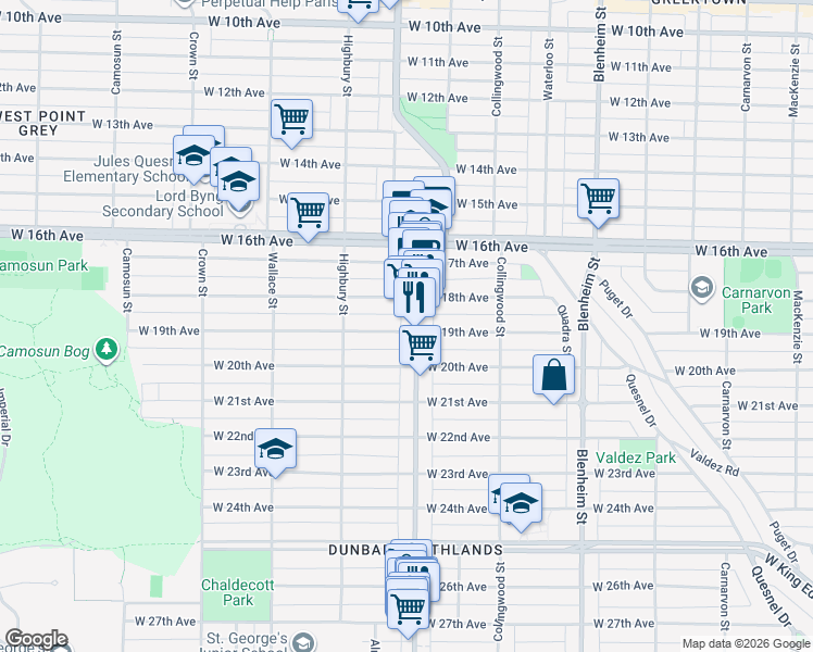 map of restaurants, bars, coffee shops, grocery stores, and more near in Vancouver