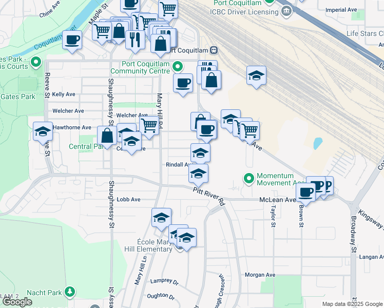 map of restaurants, bars, coffee shops, grocery stores, and more near in Port Coquitlam