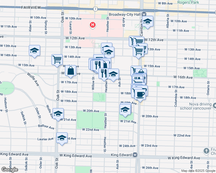 map of restaurants, bars, coffee shops, grocery stores, and more near in Vancouver