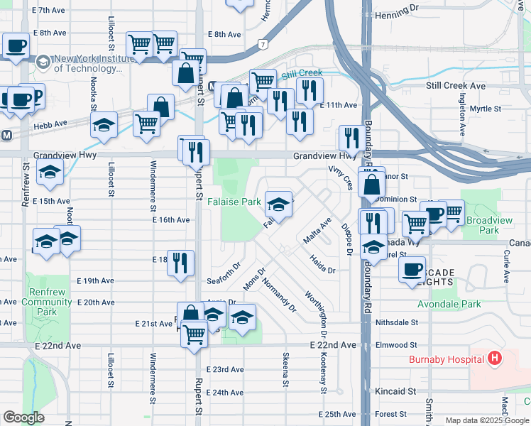 map of restaurants, bars, coffee shops, grocery stores, and more near Matapan Crescent in Vancouver