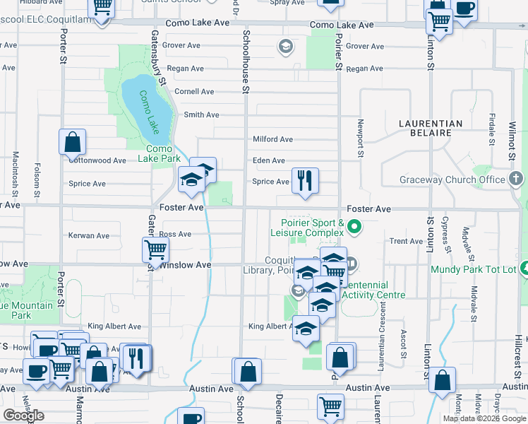 map of restaurants, bars, coffee shops, grocery stores, and more near 634 Berry Street in Coquitlam