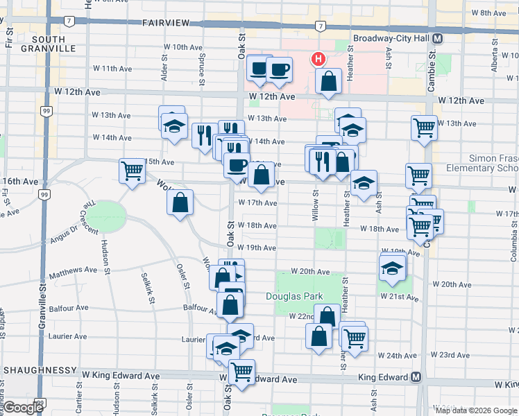 map of restaurants, bars, coffee shops, grocery stores, and more near 936 West 17th Avenue in Vancouver