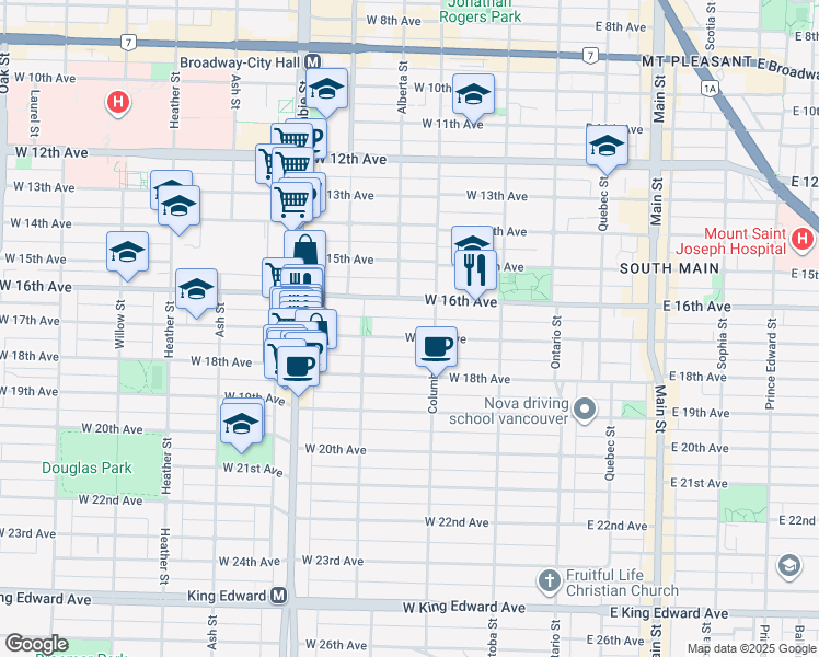 map of restaurants, bars, coffee shops, grocery stores, and more near 273 West 17th Avenue in Vancouver