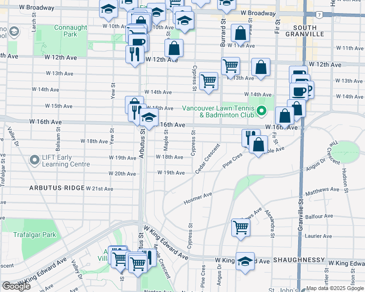map of restaurants, bars, coffee shops, grocery stores, and more near 1926 West 17th Avenue in Vancouver